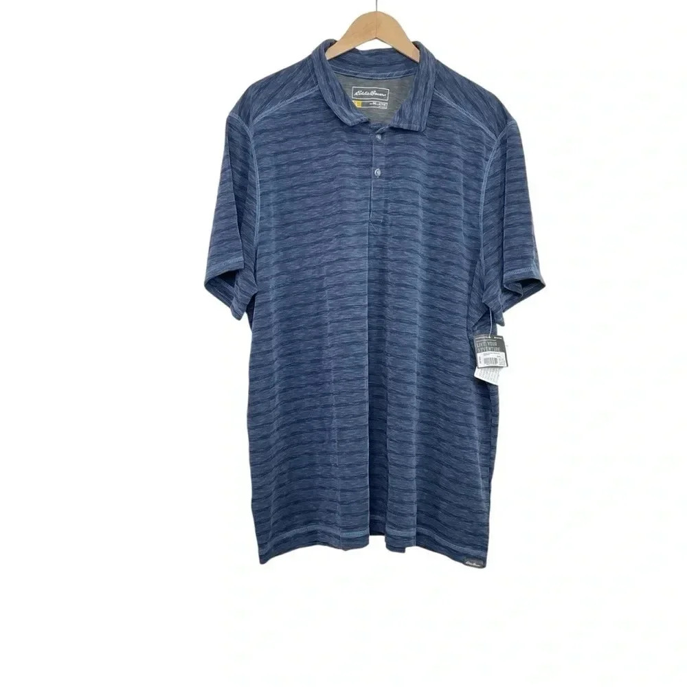 Eddie Bauer Men's Active Contour Striped Polo Shirt Blue Short Sleeve 3XL
